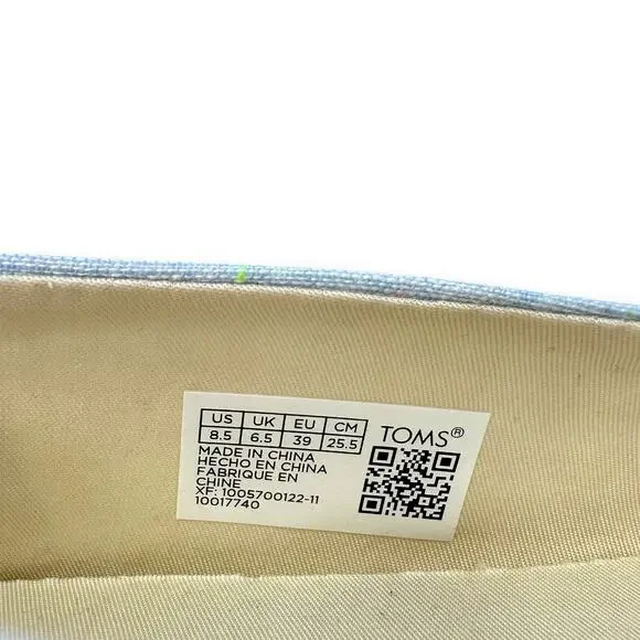 Toms Women's New Alpargata Flats Size 8.5 Light Blue Speckled Linen Slip On - Picture 9 of 15